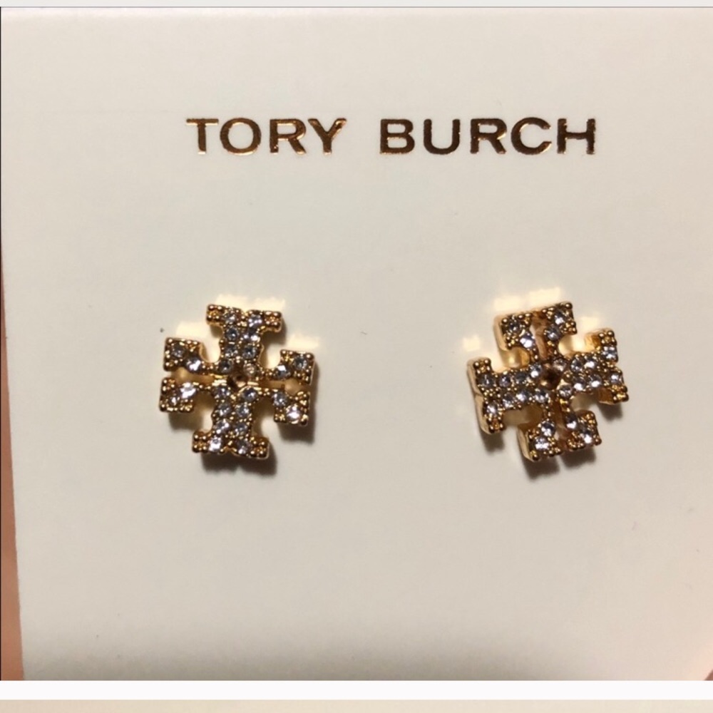 Tory Burch Logo gold crystal stud earrings - Picture 3 of 6